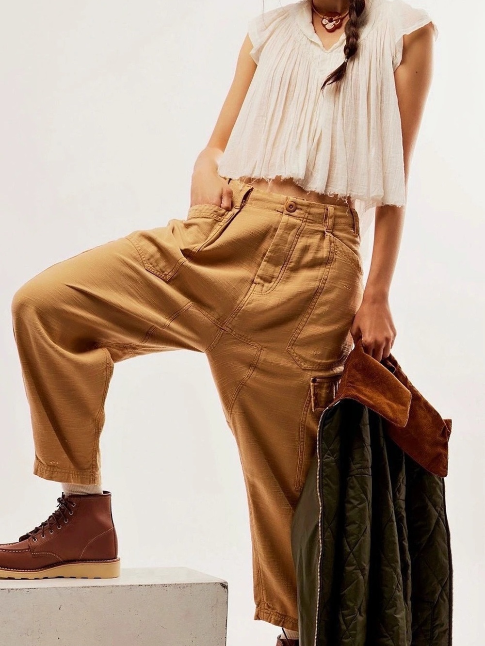 Free People FP Movement Bay To Breakers Pants Size Large RT $128 Iced Coffee